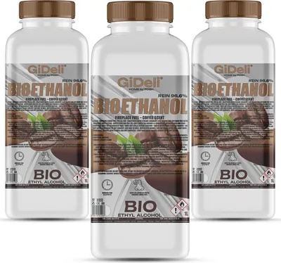 Produktbild von Bioethanol Kaffeeduft 96,6% 3L für Kamin Universal Rauchfrei und Rußfrei GiDeli