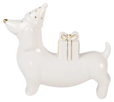 Productafbeelding van Clayre & Eef kerstdecoratie: figuur van een hond, 15x4x13 cm, wit, porselein