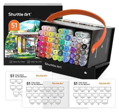 Produktbild von Alkohol Marker Stifte Set, 50 Farben, doppelseitig, Pinsel- & Meißelspitze, ungiftig