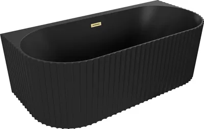 Produktbild von Mexen Sella freistehende wandnahe geriffelte Badewanne 150 x 75 cm, schwarz matt, Überlauf gold gebürstet - 52711507571-55