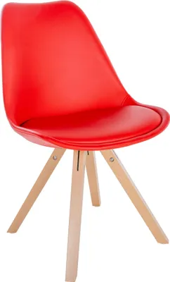 Produktbild von CLP Besucherstuhl Esszimmerstuhl Sofia Kunstlederbezug und hochwertiger Polsterung rot Gestell Farbe natur (eckig)
