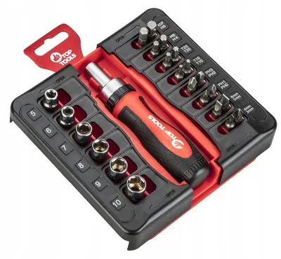 Produktbild von TOP TOOLS Bits- und Steckschlüssel-Set mit Griff, 23-teilig