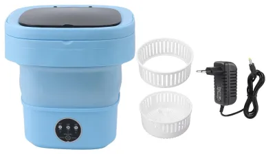 Image de Machine à laver portable - Mini machine à laver pliable - Idéale pour les voyages - Bleu - Compacte et légère - Convient pour appartement et camping