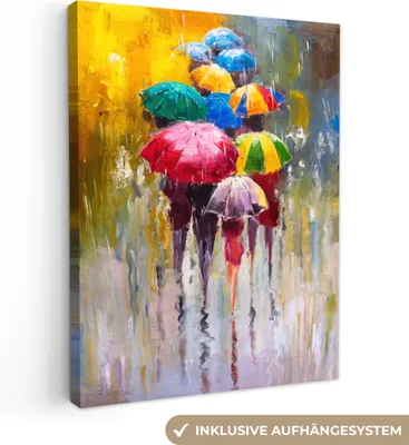 Produktbild von MuchoWow® - Leinwandbilder - Gemälde - Regenschirm - Öl, Wandbild, Wanddeko Bilder Wohnzimmer, 60x80 cm