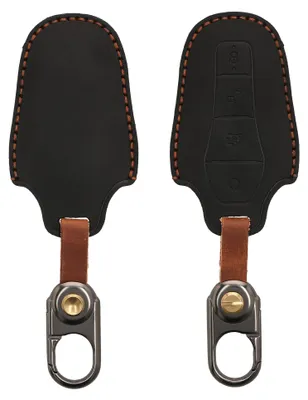 Produktbild von kwmobile Leder Autoschlüssel Hülle kompatibel mit BYD Atto 3 / Sealion / Han / Tang / Dolphin/Seal Schlüsselhülle - Schlüssel Tasche Schwarz