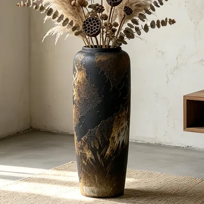 Keramik-Boho-Vase 50 cm, rustikal, für Trockenblumen