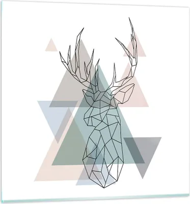 Produktbild von Bilder auf glas - Hirsch Abstraktion - 70x70cm - Glasbilder - Wandbilder - Kunstdruck - zum Aufhängen bereit - Wanddekoration aus Glas - Glas Bilder - Wandbild auf Glas - Einteilig - GAC70x70-3909