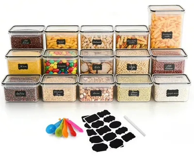 Obrázek produktu pro Sada úložných nádob – 15 kusů v 5 různých velikostech – vzduchotěsné – bez BPA – obdélníkové – plastové – vícebarevné