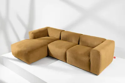 Obrázek produktu pro KONSIMO rohová pohovka levá s extrémně měkkým a pohodlným sedákem "BUFFO", žlutá, manšestrová látka, moderní ,297x73x172/96 cm