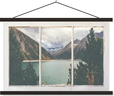 Produktbild von MuchoWow® Textilposter Aussicht - Baum - Wasser 90x60 cm mit schwarzem Rahmen - Aufhängungssatz