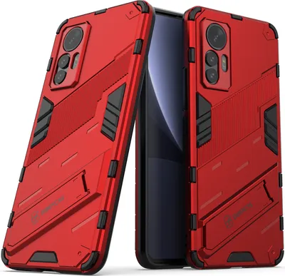 Produktbild von Armor Hülle für Xiaomi 12 Lite, Hybrid PC TPU Bumper Stoßfestes Schutzhülle mit Standfunktion Rot