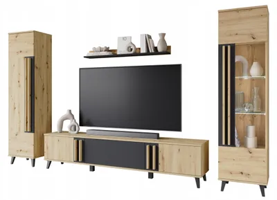 Image de Meuble TV, ensemble RTV 180, vitrine, étagère, finition artisanale/noir mat