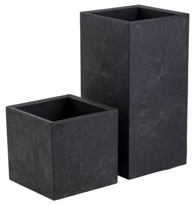 Image de HowHomely | Cache-pot - Pot de fleurs sur roulettes - Bac à fleurs - Lot de 2 - noir - 30 x 30 x 30 cm et 30 x 30 x 60 cm - aspect béton