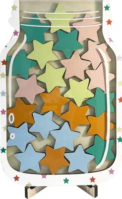 Produktbild von Belohnungsglas aus Holz mit 25 bunten Sternen, Ständer für Kinder und Schüler, positives Verhalten, Leistung, Belohnungssystem, Lehrer, Eltern, Klassenzimmer-Management-Tool