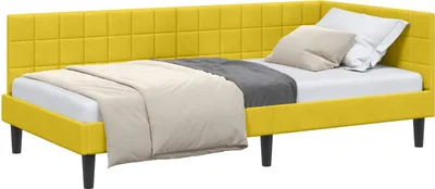 Zdjęcie produktu dla Rama łóżka narożnego Z zagłówkiem Żółty 90 cm x 200 cm Aksamit