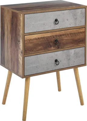 Produktbild von BELIANI Kommode Dunkler Holzfarbton / Grau Faserplatte Holzoptik mit 3 Schubladen Holzbeinen Betonoptik Rustikal Nachttisch Wohnzimmer Flur Möbel