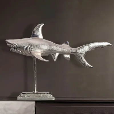 Produktbild von Deko Hai FineBuy 70 cm Aluminium Wohndeko Design Dekoration Maritim Modern Alu