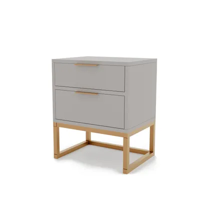 Produktbild von IDOHOME-Nachttisch MILO XL Kaschmir mit Schubladen und Kantengriffe auf Gold Metallgestell fürs Schlafzimmer Nachtschrank