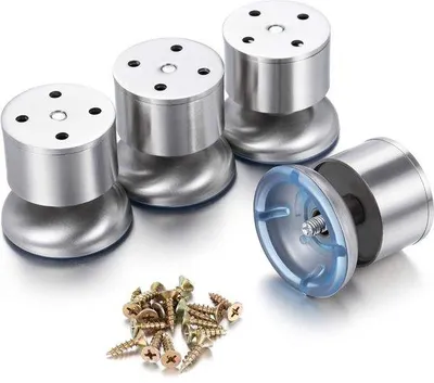 Image de Lot de quatre pieds en tube d'acier de 6 cm de diamètre, support robuste pour table, armoire, canapé et lit, capacité de charge jusqu'à 400 kg.