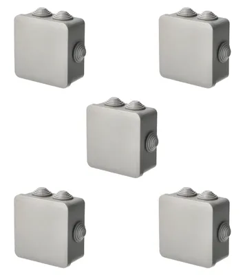 Image de Boîtier de distribution 5x pour montage en surface avec protection IP, avec presse-étoupes, couvercle à encliqueter, 94x94x47mm, IP55, gris, EDO777770, EDO Technic