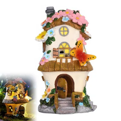 Produktbild von Solarbetriebenes Feenhaus LED, 27,5 cm Garten Dekoration, Märchen Baumhaus mit Blumen, wetterfest, Terrasse, Balkon & Wegebeleuchtung