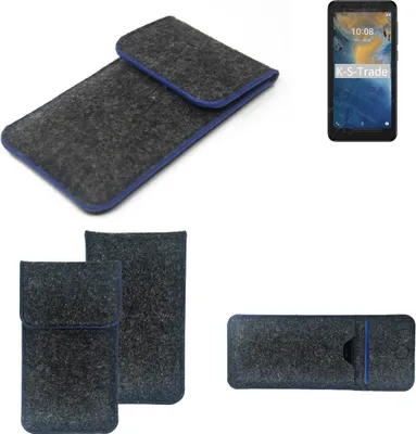 Produktbild von K-S-Trade Handy-Hülle Schutz-Hülle kompatibel mit ZTE Blade A31 Lite Filztasche Pouch Tasche Case Sleeve Filzhülle dunkelgrau, blauer Rand