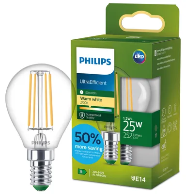 Obrázek produktu pro Philips Čirá žárovka typu svíce s tradičním vzhledem 25 W P45 E14, 1,2 W, 25 W, E14, 252 lm, 50000 h