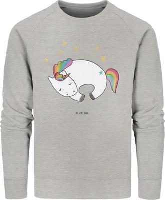 Produktbild von Mr. & Mrs. Panda Organic Pullover Einhorn Nacht Größe XXL - Heather Grey - Geschenk, Unicorn, Bio-Pullover, Baumwoll, Sweatshirt, Einhörner, Menschen, Träume, Sweater