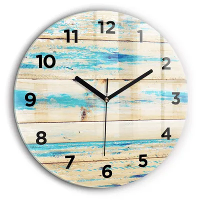 Produktbild von Wallfluent Große Wanduhr – Stilles Quarzuhrwerk - Uhr Dekoration Wohnzimmer Schlafzimmer Küche - Zifferblatt - schwarze Zeiger - 60 cm - Zerkratztes Holz