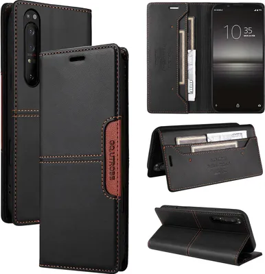 Produktbild von Handyhülle für Sony Xperia 1 II Hülle, Leder Flip Wallet Kartenfach Stand Schutzhülle Schwarz