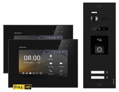 Produktbild von BALTER EVO HD Schwarz Video Türsprechanlage Fingerprint Set 2 Teilnehmer 2x7" Monitor Schwarz