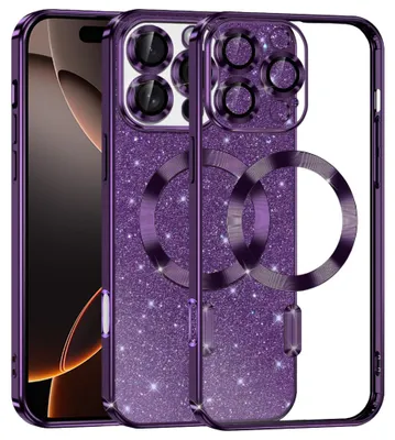Productafbeelding van Techsuit Luxury Glitter MagSafe hoesje voor iPhone 16 Pro – donkerpaars