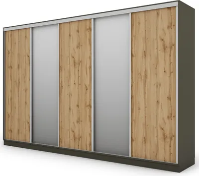 Produktbild von Meblast | Schrank 5D/380; Graugraphit/Eiche Wotan mit 2 Spiegeln (silberne Beschläge) - Premium-Beschläge | Raum, Spiegel
