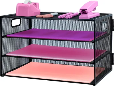 Imagen del producto de Organizador de escritorio metálico de 3 niveles, color , 33 x 26 x 26 cm, ideal para oficina y escritorio