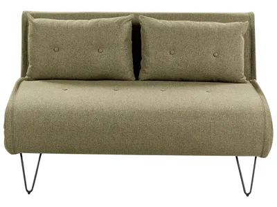 Zdjęcie produktu dla BELIANI Sofa rozkładana oliwkowa 2-osobowa z poduchami czarne metalowe nogi glamour