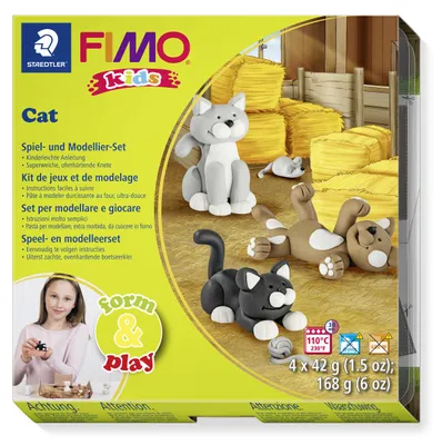 Produktbild von STAEDTLER FIMO kids 8034 ofenhärtende Modelliermasse Set "Cat" mit 4 Blöcken je 42g