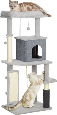 Image de PawHut Arbre à chat 132 cm Arbre à chat avec niche pour chats, balle de jeu, arbre à chat avec colonnes à griffer en sisal, pour chats jusqu'à 6 kg, gris clair