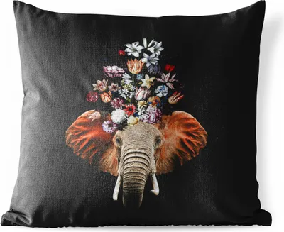 Produktbild von MuchoWow® Outdoor Kissen - Elefant - Blumen - Farben - 40x40 cm - Wetterfest - Lounge Kissen - Kopfkissen - Interieur - Polster mit Bild