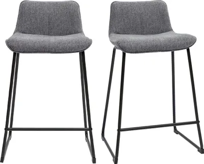 Produktbild von Miliboo - Barhocker grauer Stoff mit Samteffekt und Metall H65 cm (2er-Set) BOOST