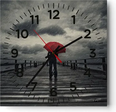 Produktbild von Wanduhr - Quadrat - Glasuhr - Meer Brücke Sturm - 40x40cm - Schleichendes Uhrwerk - Lautlos - zum Aufhängen bereit - Dekoration Modern - Wanddekoration aus Glas - C4AC40x40-3684