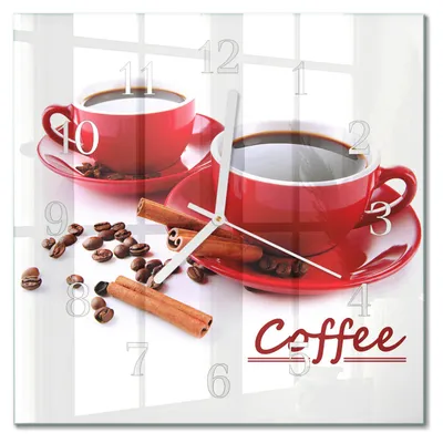 Produktbild von Tulup Glasuhr Wanduhr Küchenuhr Echt-Glas 30x30 cm Modern Dekorativ Geräuschlos Weiße Zeiger - Tasse Kaffee