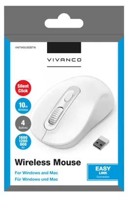 Obrázok produktu pre ViVanco™VNITMOUSEBTW, Všestranný, Optický, RF Wireless, 1600 DPI, Biela