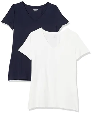 Immagine prodotto di A. T-shirt da donna Essentials, modello regular fit, con maniche corte e scollo a V, confezione da 2