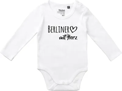 Produktbild von Huuraa Baby Body Berliner mit Herz 80 White  Baumwolle Fairtrade Langarmbody Geschenkidee
