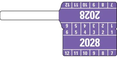 Produktbild von Dreifke® Kabelprüfplakette 2028, violett, Folie, selbstklebend, 65x30mm, 10 Stk.