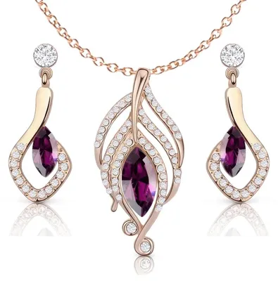 Image de Ensemble de bijoux en similicite améthyste comprenant un collier et des boucles d'oreilles pour femmes