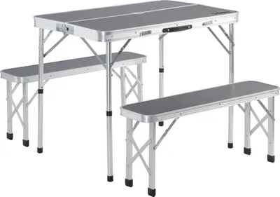 Produktbild von CASARIA® Klapptisch Wetterfest Höhenverstellbar Campingtisch mit Bänken Gartentisch Falttisch 90x60cm Klappbar leicht transportabel 4 Personen Grau