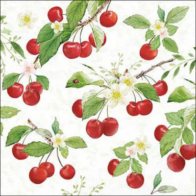 Produktbild von Servietten Papier 33x33cm 3-lag mit Kirschmotiv Blüten & Blätter 20 Stk