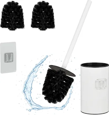 Immagine prodotto di Relaxdays Scopa per WC a parete, da incollare, A x L x P: 40,5 x 9 x 10 cm, scopa per WC, acciaio inossidabile, plastica, bianco