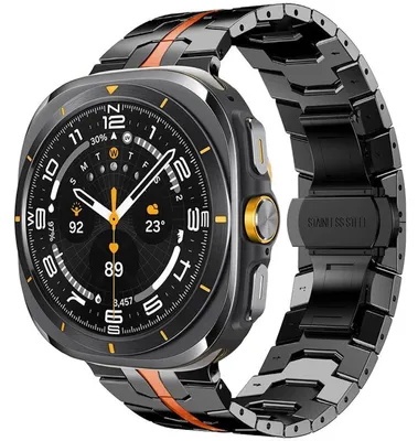 Produktbild von Für Samsung Galaxy Watch 8 / 8 Classic xDfind Edelstahl Armband mit Butterfly-Schließe Schwarz / Orange